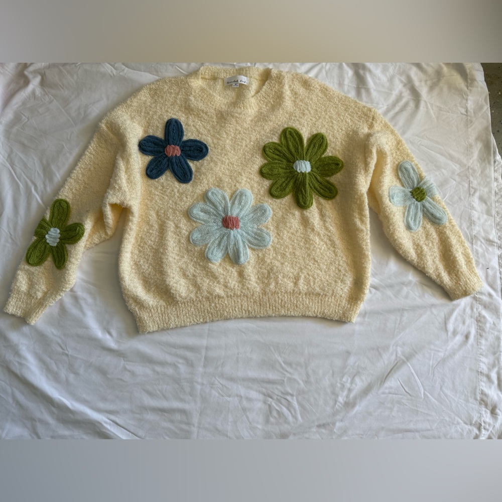 Women’s crochet flower cozy sweater size M granny core hippie boho‎ artsy - Picture 2 of 13